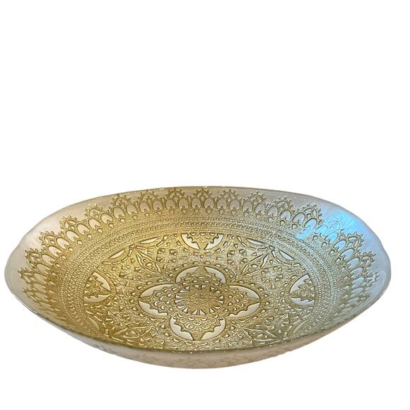 Artistic Accents Mandala Turkish Gold Lace Glass Oval Serving Bowl 12.5in New - Picture 4 of 16
